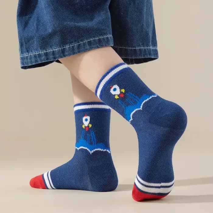 5/10 paires de chaussettes mi-mollet pour enfants, chaussettes de sport Planet, chaussettes de sol, pour le printemps, l'été, l'automne et l'hiver, pour garçons