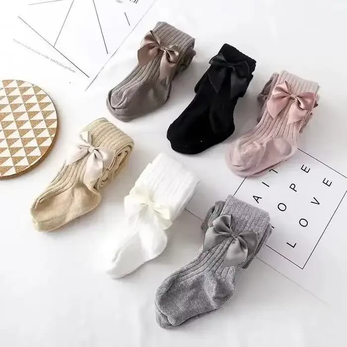 Collants à nœud papillon mignon pour filles tricoté coton hiver
