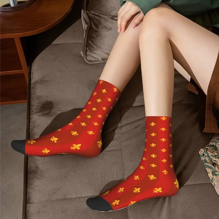 Personnalisé Fleur De Lys or et rouge France hommes femmes chaussettes d'équipage unisexe amusant impression 3D
