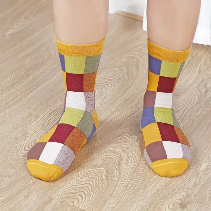 5 paires de chaussettes en coton peigné pour hommes, chaussettes de Compression pour fête en plein air, mode colorée carrée et à rayures, chaussettes pour robe heureuse pour hommes