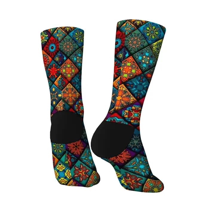 Nouveauté ethnique bohème imprimé hommes chaussettes confortable respirant antidérapant