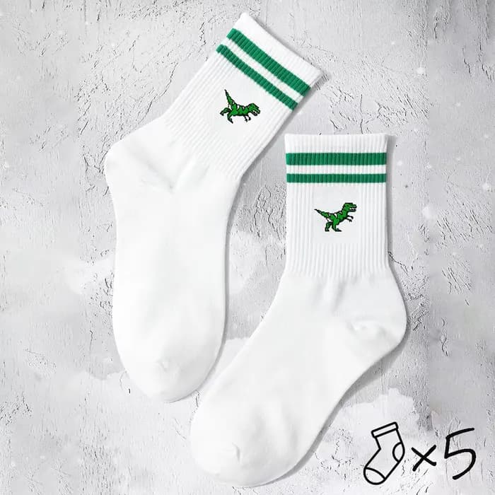 Chaussettes confortables et mignonnes de dinosaures de dessin animé à rayures vertes pour hommes et femmes