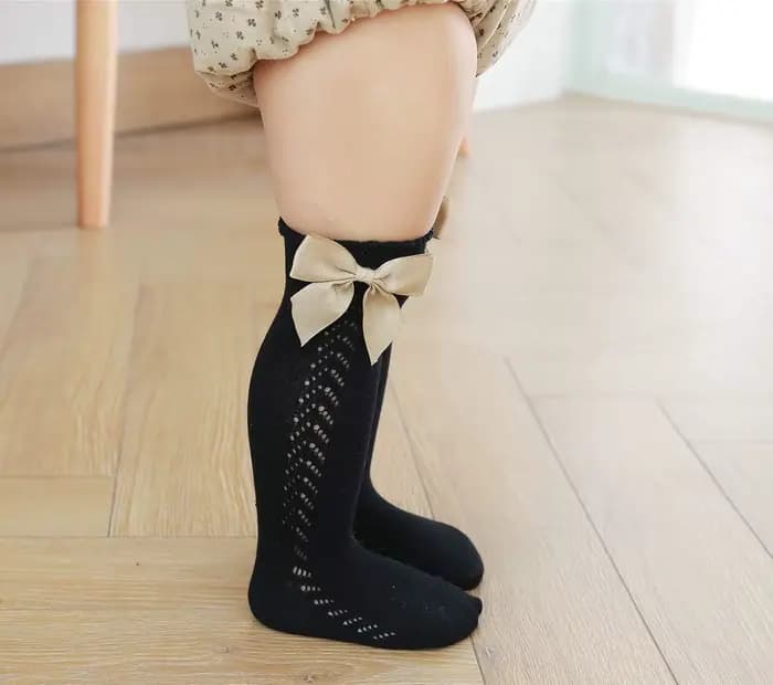 Chaussettes en coton pour bébés filles, hauteur genou, nœud papillon, fines, document solide, tout-petits, printemps, été, 0-7 ans