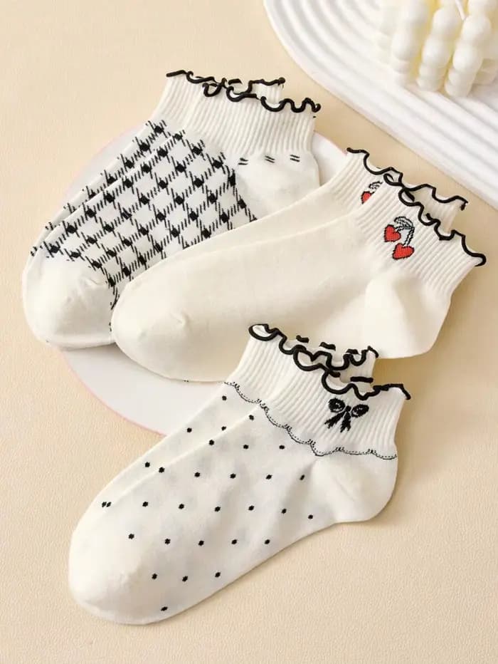 5 paires de chaussettes courtes à volants pour femmes