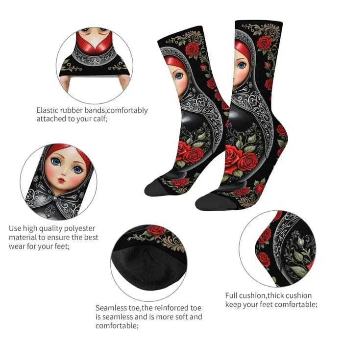Art ethnique Rose Matryoshka chaussettes pour hommes Style rétro confortable respirant décontracté mode