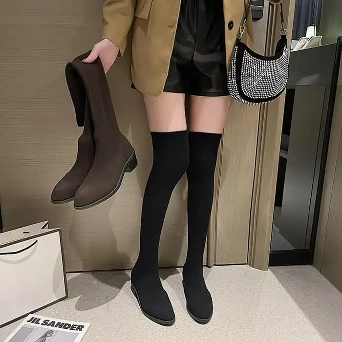 Printemps automne chaussette élastique dames genou haute arbre chaussures tendance 2025 chaussures hiver nouveauté en Promotion Gyaru femmes bottes longues