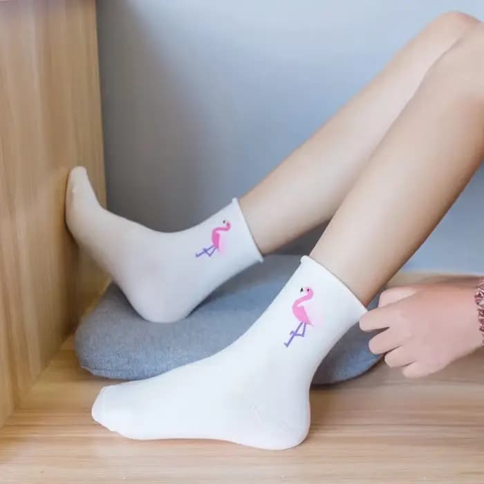 Jolies chaussettes d'animaux de dessin animé pour filles, flamant rose, pingouin, girafe, alpaga, sertissage, Confinement doux, bouche ample