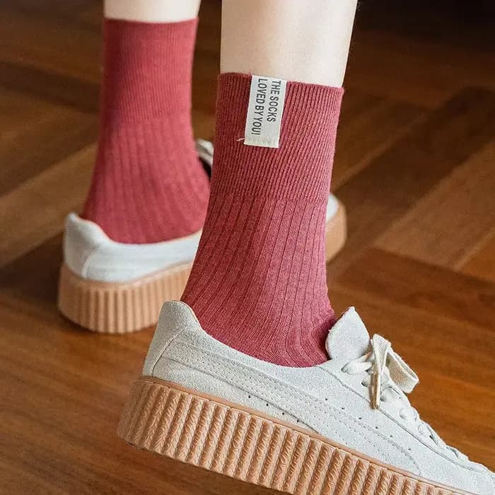 Chaussettes hautes pour filles du lycée, mode japonaise et coréenne, couleur unie, blanc, kaki, Beige, chaussettes amples, tricotées en coton, longues pour femmes