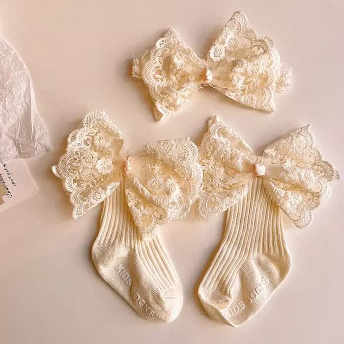 Ensemble de chaussettes bandeau à nœud pour bébé, 2 pièces, pour garçons et filles, imprimé en dentelle, bandeau élastique, Turban, chaussettes solides et douces, accessoires pour enfants