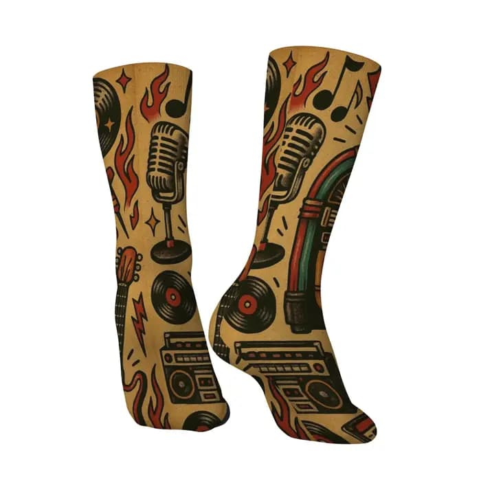 Chaussettes pour hommes imprimées style rock rétro américain