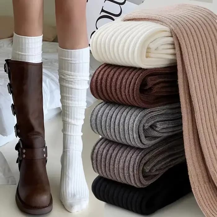 Bas hauts pour femmes, chaussettes longues à rayures verticales blanches