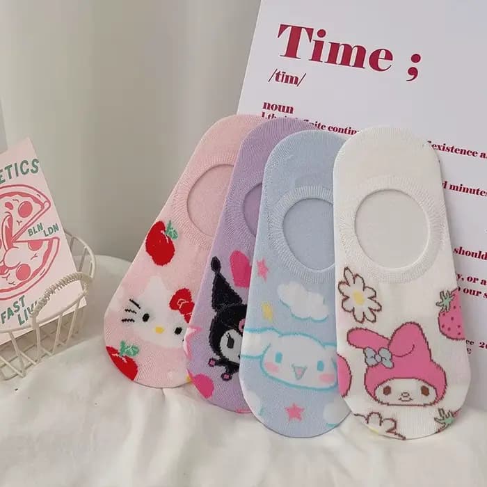 4 paires de chaussettes invisibles Kawaii pour femmes