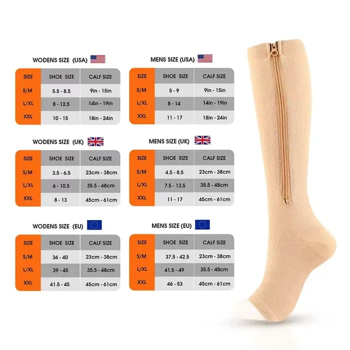 Chaussettes de compression à fermeture éclair pour femmes et hommes