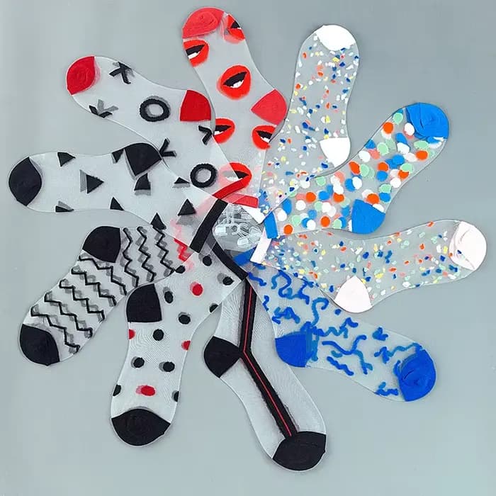 Femmes chaussettes mode maille transparente verre soie