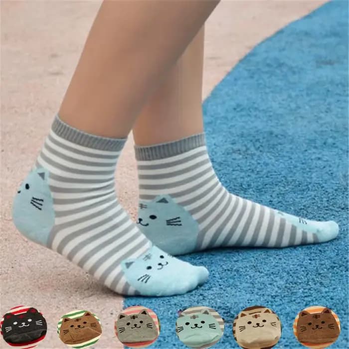 Femmes dessin animé rayé chaussettes automne hiver coloré Kawaii chat visage chaussette dames femme coton amusant