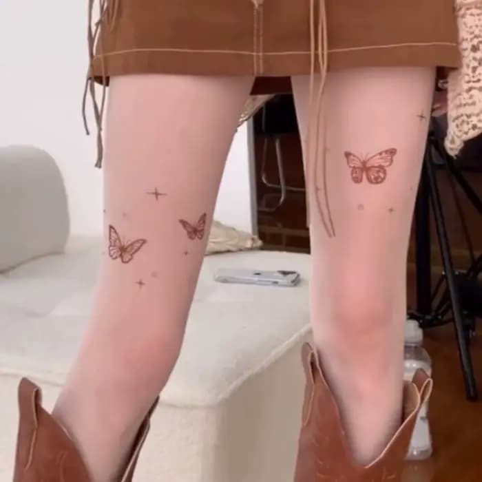 Collants noirs Sexy pour femmes, Vintage Y2K, imprimé papillon, en soie transparente, pour filles, Lolita, bas d'été fins et hauts