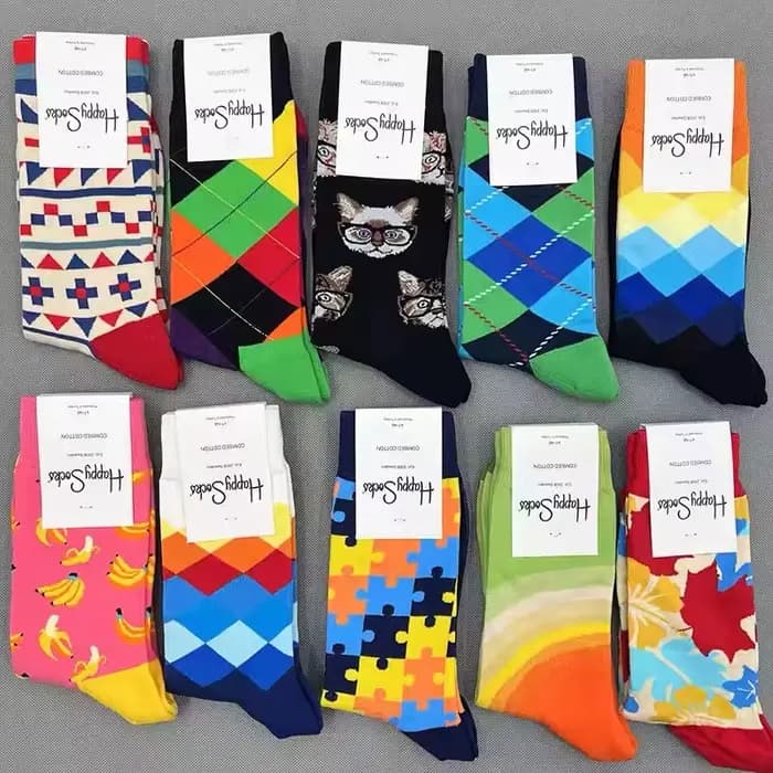 HAPPY SOCKS pour hommes à motifs de diamants Chaussettes mi-mollet évacuant l'humidité en pur coton toutes saisons TAILLE 41-46