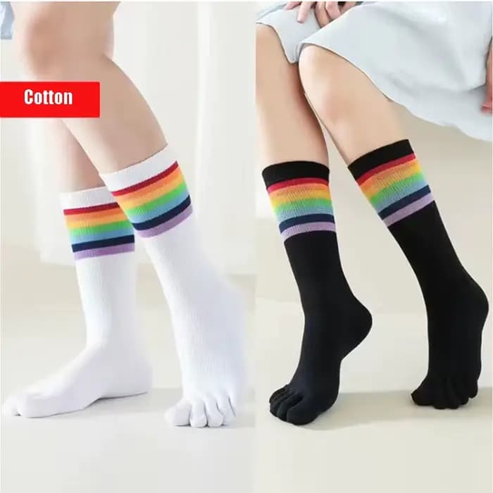 Chaussettes de Sport pour femmes avec orteils mode coloré rayé noir blanc chaussette en coton coréen longue