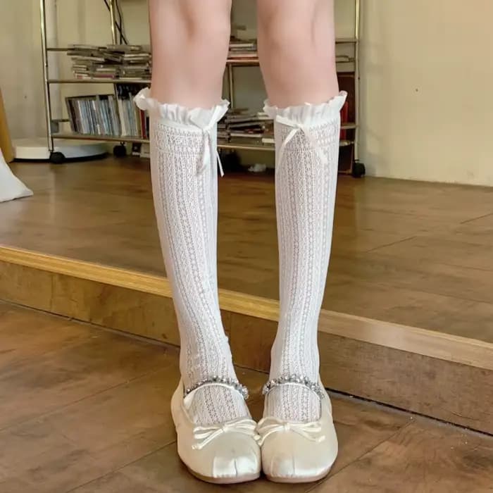 Chaussettes d'été en dentelle avec nœud papillon pour femmes