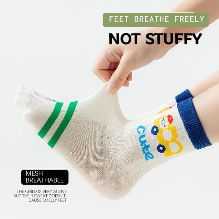 5 paires de chaussettes mi-mollet colorées à motif de voiture pour enfants