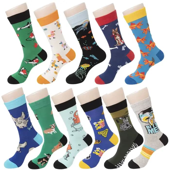 Heureux chaussettes drôles hommes dessin animé chien poisson zèbre éléphant motif personnalité Cool équipage
