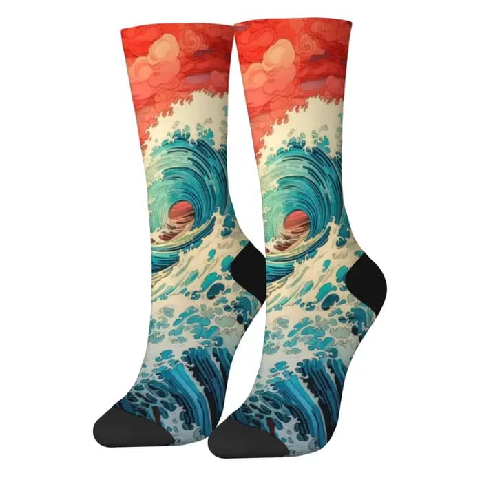Ukiyoe Wave Art chaussettes unisexe confortable chaud antidérapant rétro mode