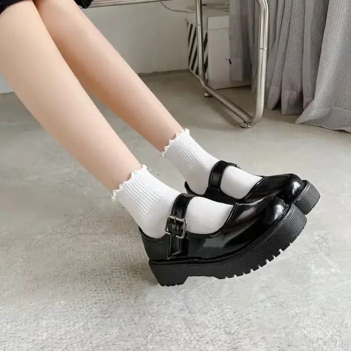 Chaussettes à volants femmes blanc noir froufrous Style Lolita jeune fille japonaise mignon Kawaii coton Harajuku