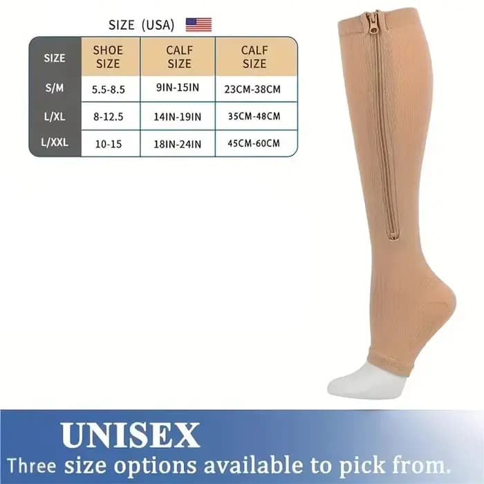 Chaussettes de compression à fermeture éclair pour femmes et hommes, bas robustes à fermeture éclair pour améliorer la circulation sanguine, soulage la douleur et le gonflement, 1 paire