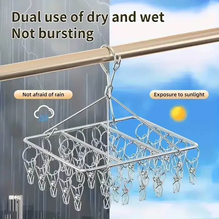 Séchoir à chaussettes multifonctionnel en acier inoxydable, robuste et épais, avec pinces à chaussettes domestiques, l'outil idéal pour sécher les sous-vêtements sur balcon