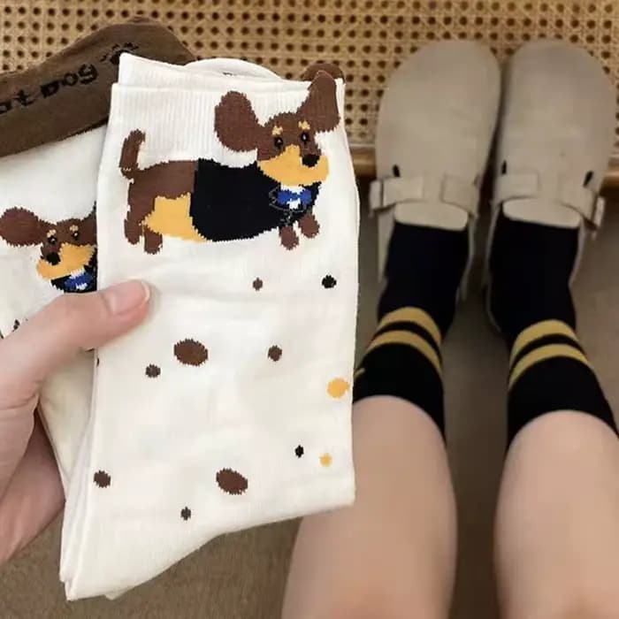 1 paire drôle teckel Animal coton chaussettes saucisse chien dessin animé impression