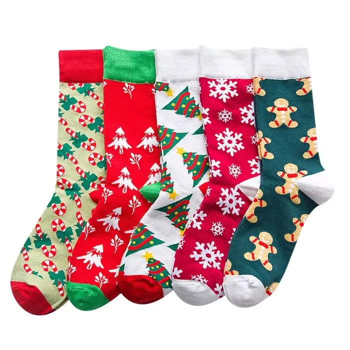 Couleur drôle couleur noël coton hommes/femmes chaussettes de motif canne flocon de neige gingembre tarte homme vacances nouveauté rouge hiver flou rouge