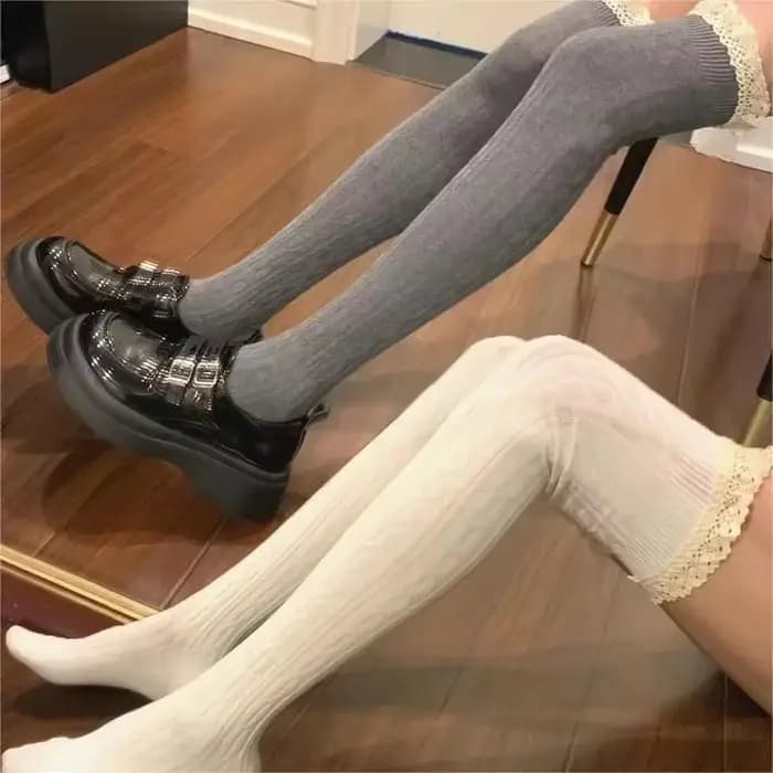 Lolita-Chaussettes longues en dentelle sexy pour femmes