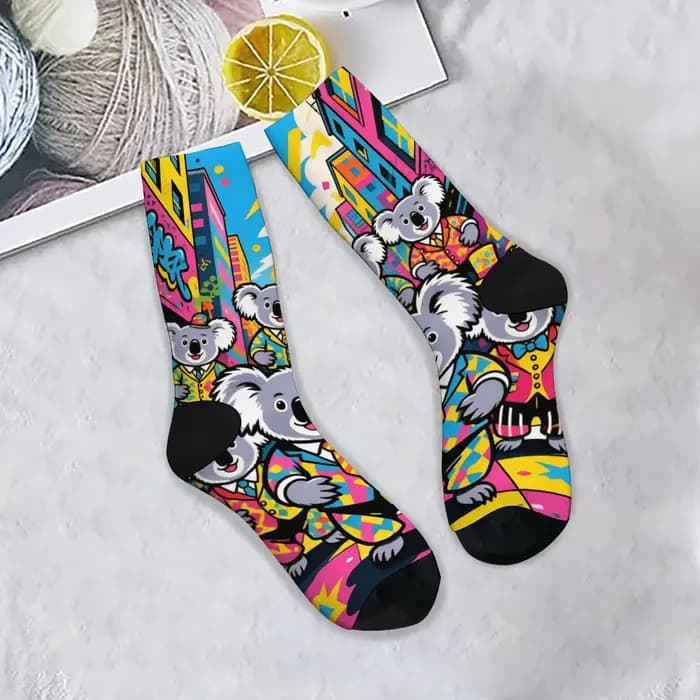 Pop Cartoon Happy Koala Chaussettes pour hommes Nouveauté