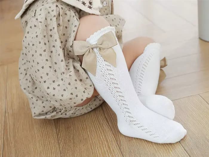 Chaussettes en coton pour bébés filles, hauteur genou, nœud papillon, fines, document solide, tout-petits, printemps, été, 0-7 ans