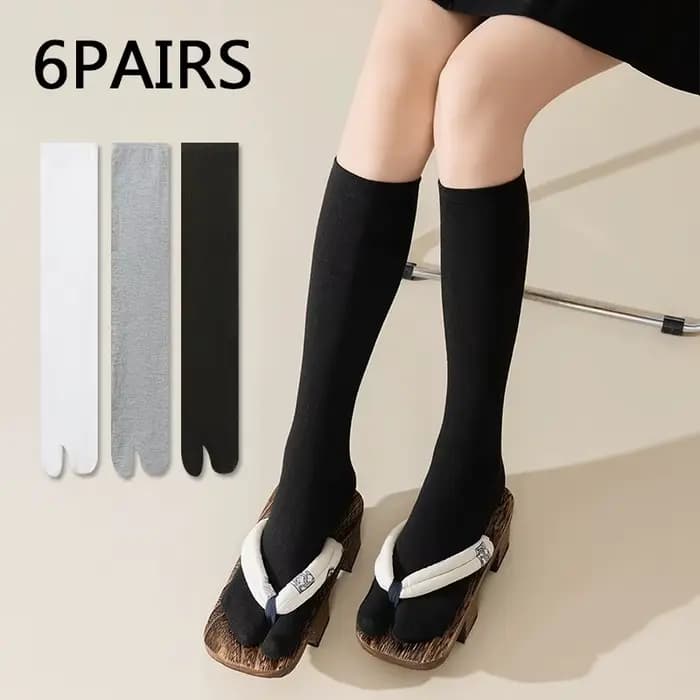 6 paires de chaussettes Tabi pour femmes et hommes, chaussettes longues japonaises à bout fendu, respirantes, couleur unie, chaussettes hautes jusqu'au genou pour tongs Geta