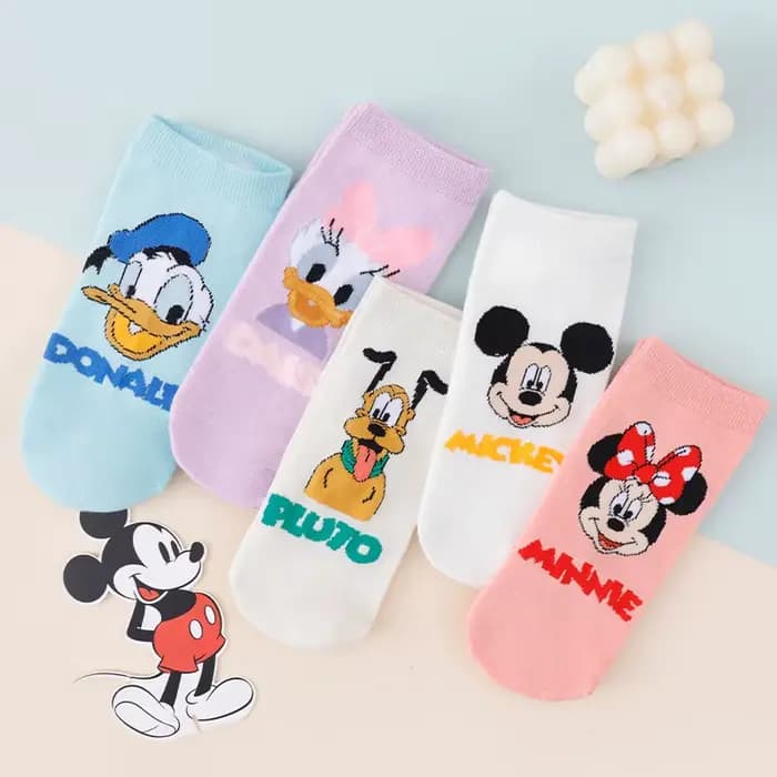 5 paires de chaussettes courtes en coton imprimées de dessins animés Disney Mickey Minnie Donald Duck pour femmes, chaussettes décontractées respirantes à coupe basse