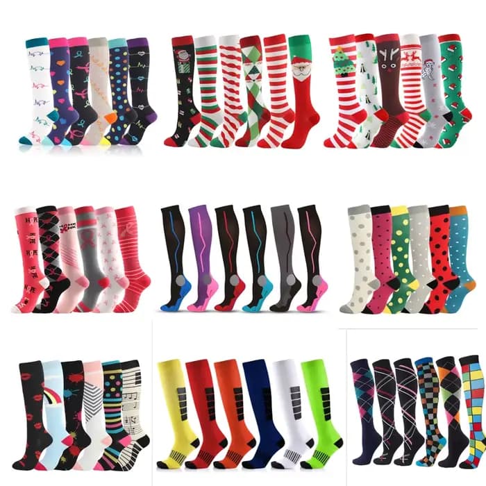 3/6/7 paires/pack chaussettes de Compression femmes hommes genou haute 30 MmHg course