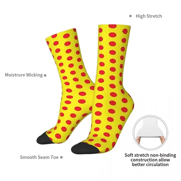 Chaussettes classiques à motif de pois rouge et jaune