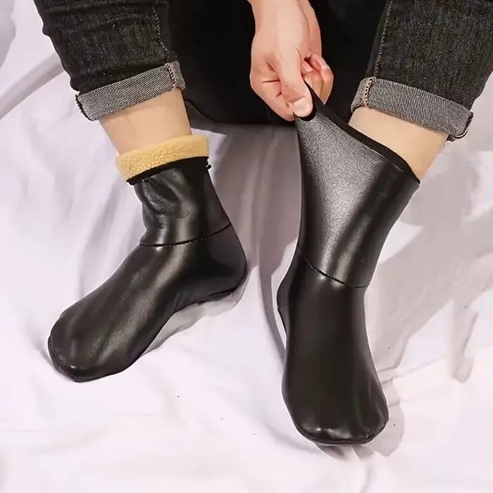 1 paire de chaussettes chaudes pour Sports de plein air pour hommes et femmes, pour l'automne et l'hiver, épaisses, coupe-vent, chaudes, en peluche intérieure, pour sol d'intérieur