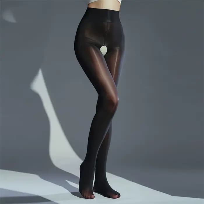 Collants brillants à l'huile 8D, Ultra fins, transparents, brillants, lisses, Sexy, entrejambe ouvert, taille haute