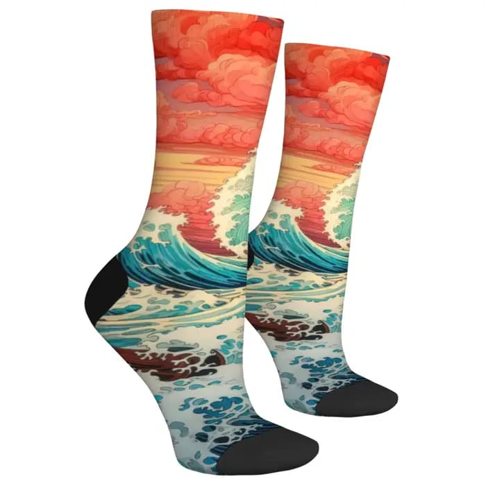Ukiyoe Wave Art chaussettes unisexe confortable chaud antidérapant rétro mode