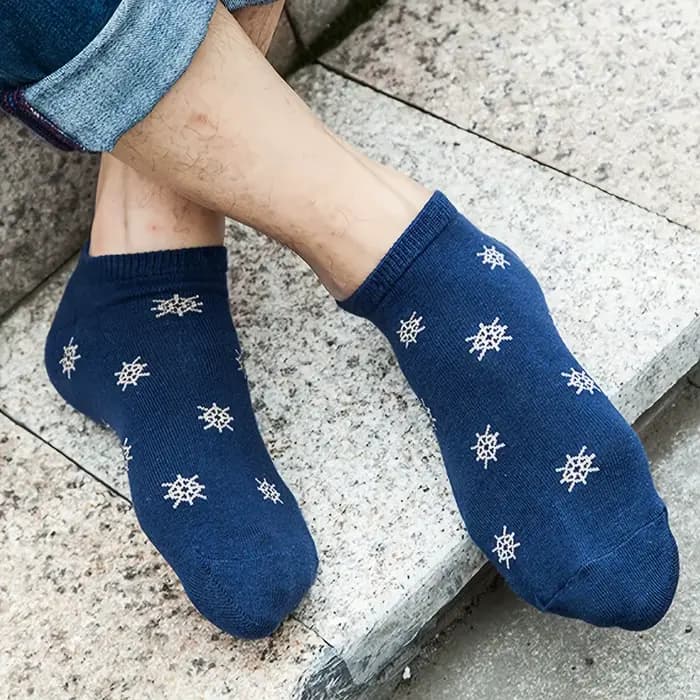 5 paires de chaussettes de cheville décontractées de style nautique de couleurs mélangées