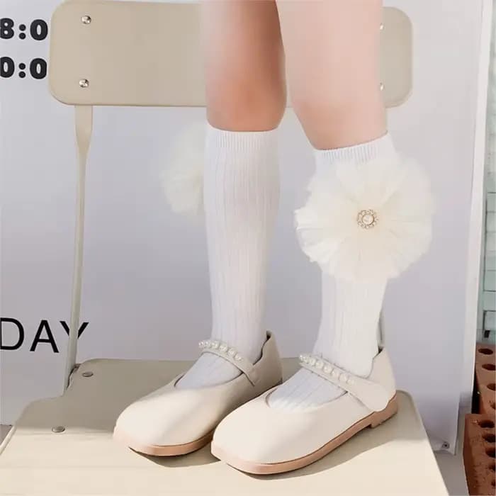 Filles chaussettes perle grand nœud papillon doux princesse mollet chaussette enfants bébé genou haut bas coton peigné sokken enfant en bas âge infantile