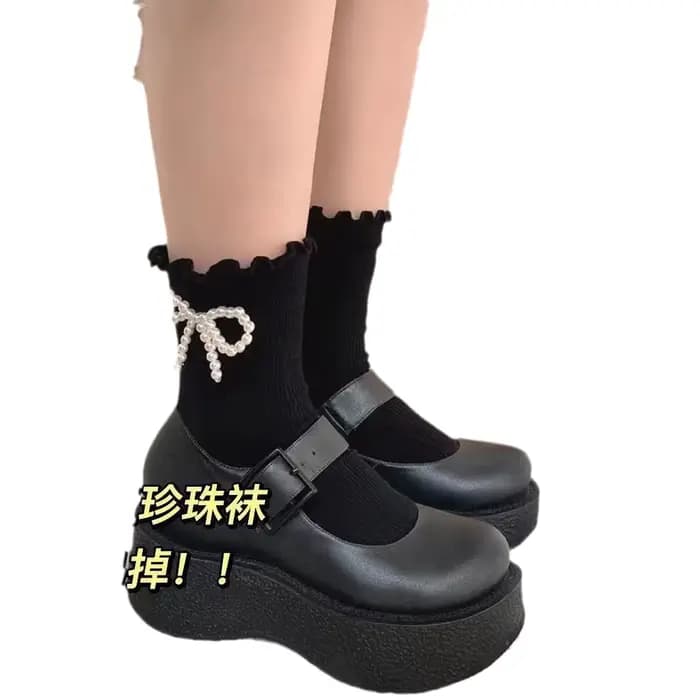 Chaussettes en coton pour femmes, fines, mignonnes, douces, Kawaii, Lolita, Harajuku, chaussettes d'été avec perles, blanches, noires, à volants, chaussettes en dentelle pour filles