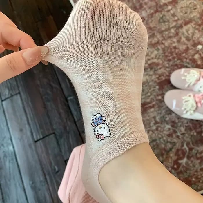 Lot de 5 chaussettes bateau Hello Kitty, imprimé dessin animé Sanrio Kawaii, antidérapantes, respirantes, absorbant la transpiration, cadeau de vacances