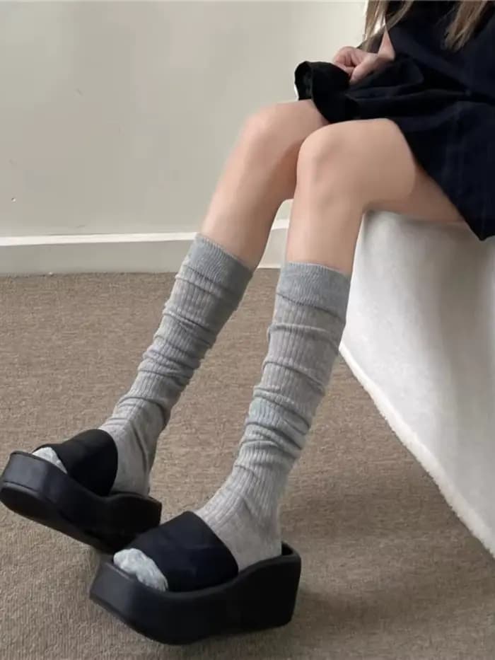 Femmes fines longues chaussettes botte solide cuisse bas maigre décontracté coton sur genou-haut moelleux femme longue