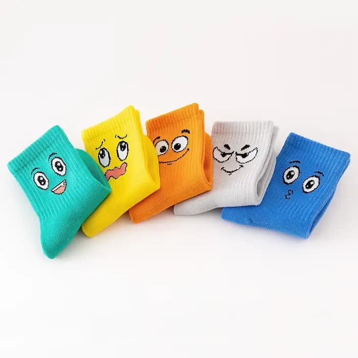 5 paires de chaussettes pour enfants, émoticônes, motif de visage drôle, confortables et respirantes, pour garçons et filles