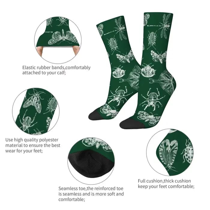 Chaussettes fantaisie rétro à motif insecte naturel pour hommes