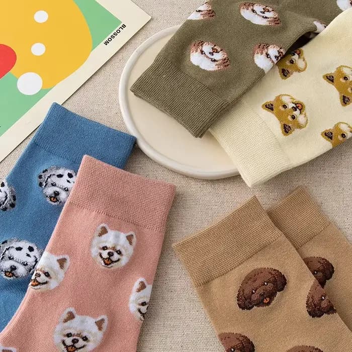 Mignon dessin animé chien moyen Tube chaussette femmes Ins créatif femme Sokken imprimé avec Shiba Inu dalmatien Malzis Teddy poméranien goutte