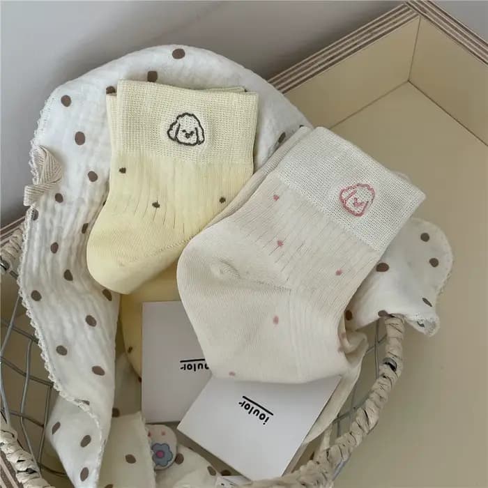 Chaussettes Courtes pour Femme et Fille, Style Doux, Blanc, Noir, Chien, Kawaii, Cadeau, Printemps, Été